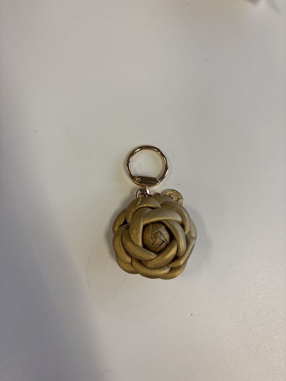 Gold Leather Camellia Flower Bag Charm